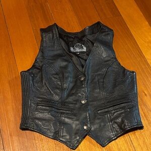 Womens Black Leather Vest with buffalo nickel Button Closure